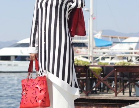 Tesettür Çizgili Elbise Modelleri